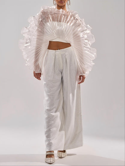 Fan-shaped three-dimensional pleated top