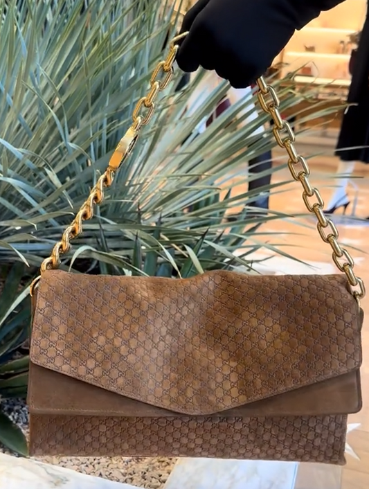 Brown suede shoulder bag with chain strap