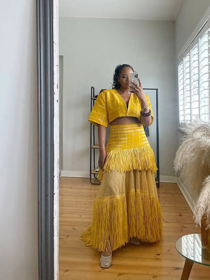 Hand-woven tassel skirt set