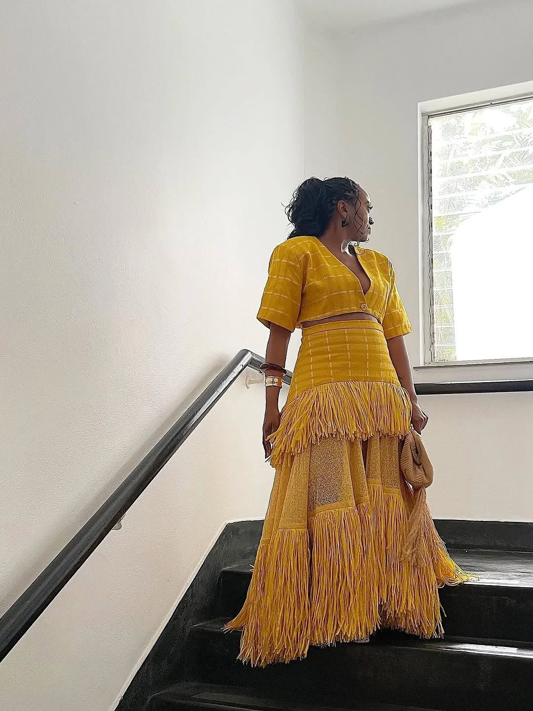 Hand-woven tassel skirt set