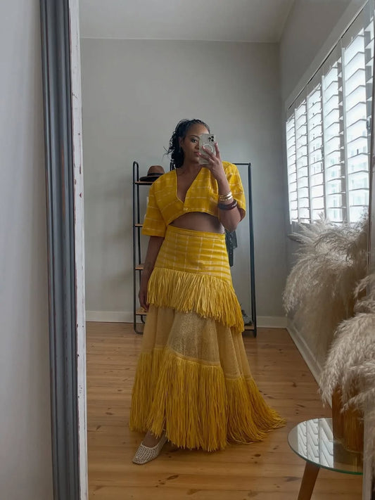 Hand-woven tassel skirt set