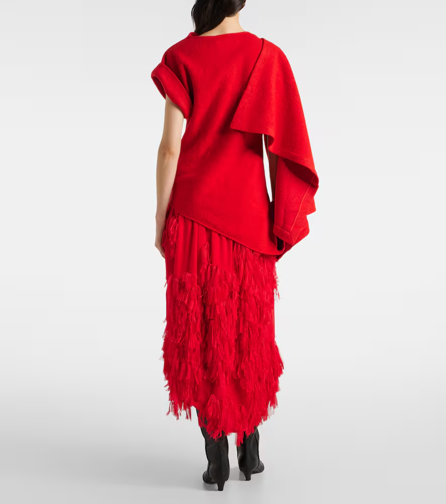 Asymmetrical draped cotton wool-blend top