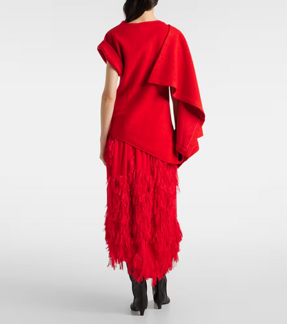 Asymmetrical draped cotton wool-blend top