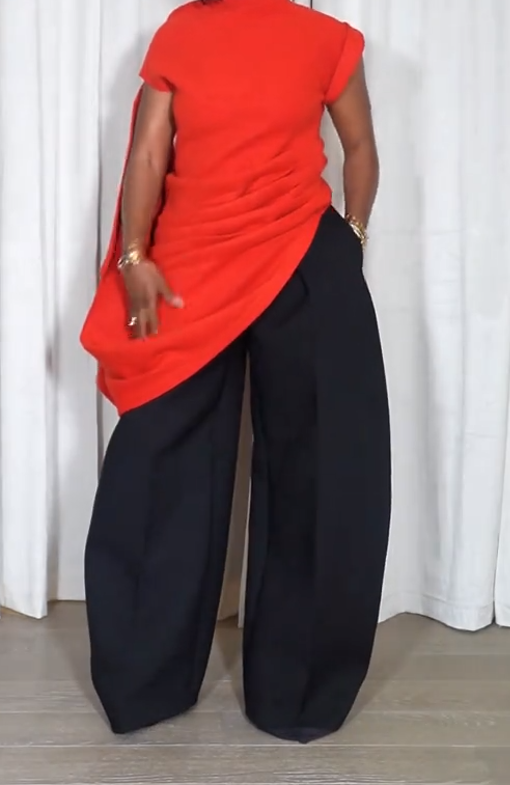 Asymmetrical draped cotton wool-blend top