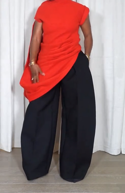 Asymmetrical draped cotton wool-blend top