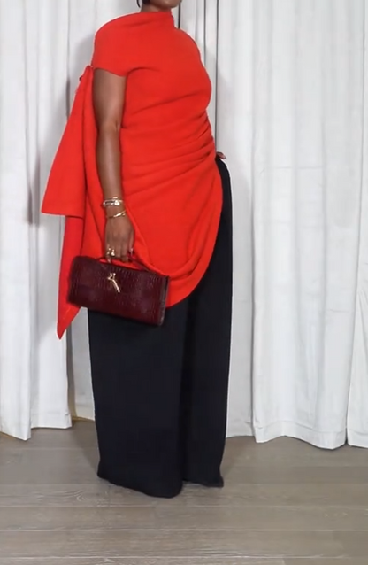 Asymmetrical draped cotton wool-blend top