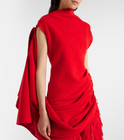 Asymmetrical draped cotton wool-blend top