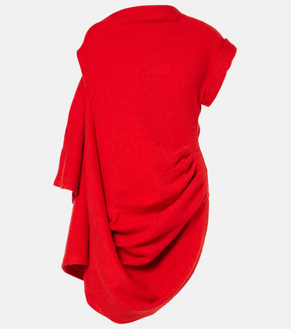 Asymmetrical draped cotton wool-blend top