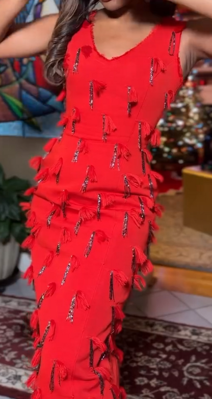 Mid-length hand-knitted dress