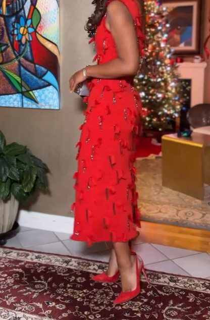 Mid-length hand-knitted dress
