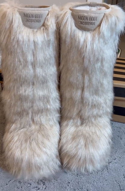 White plush faux fur snow boots