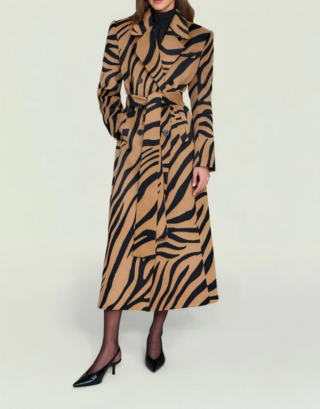 Zebra-print double-breasted long wool suit