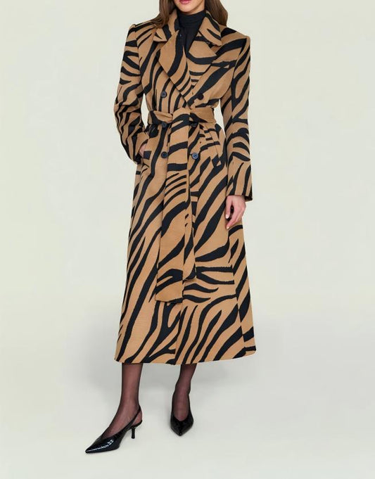 Zebra-print double-breasted long wool suit