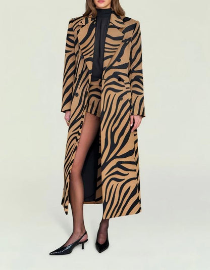 Zebra-print double-breasted long wool suit