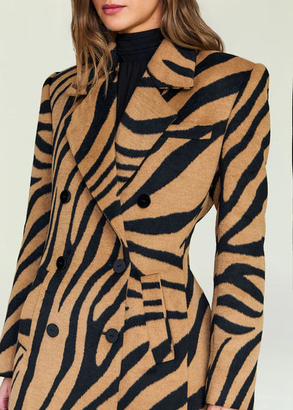 Zebra-print double-breasted long wool suit