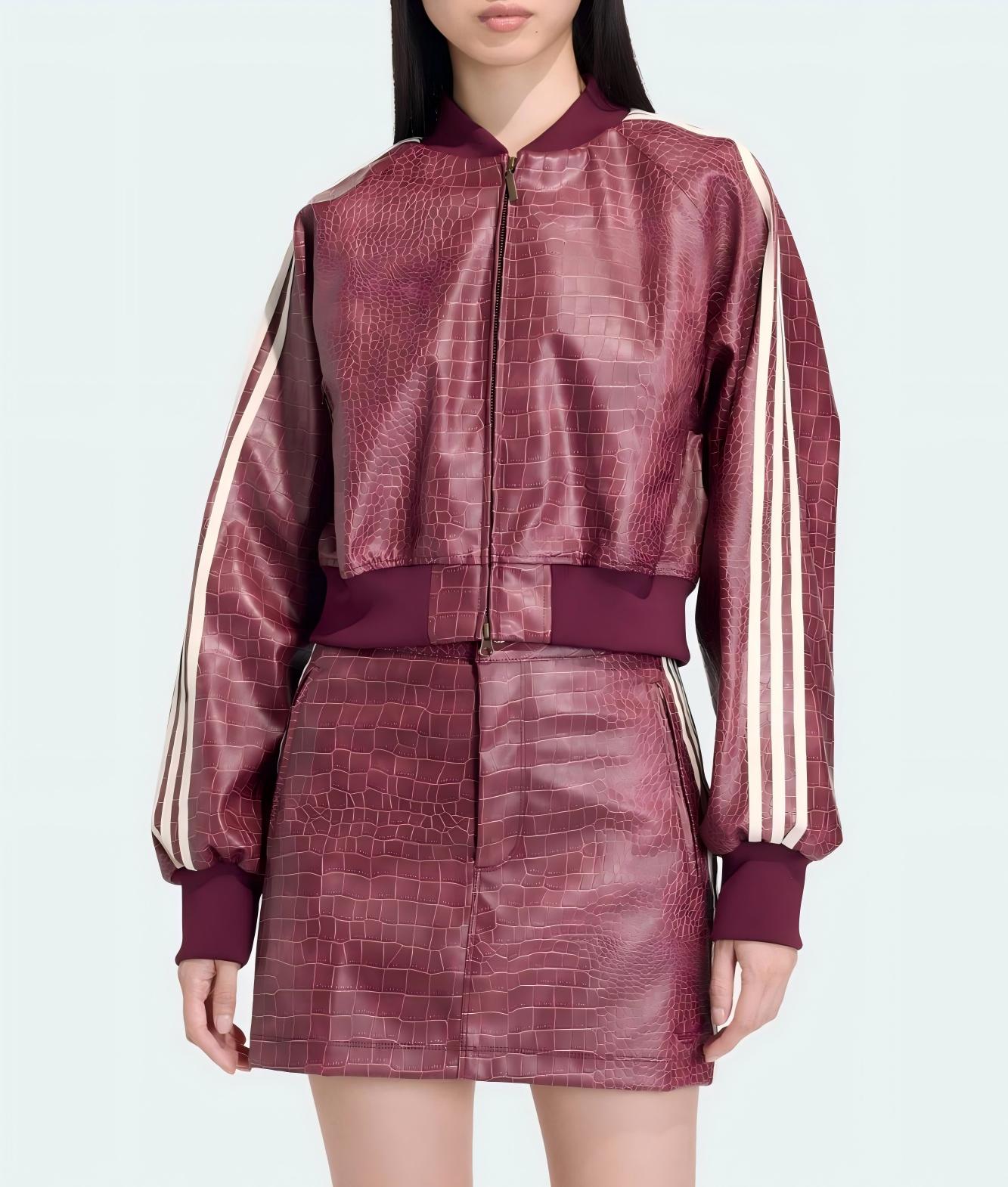 Faux leather jacket and skirt set