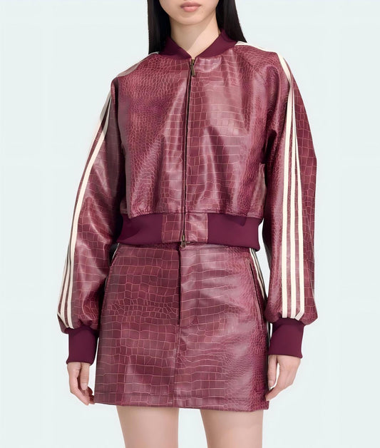 Faux leather jacket and skirt set