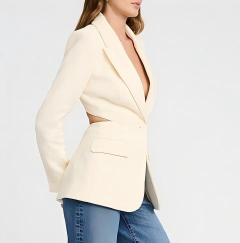 Textured Cutout Long Slim Blazer