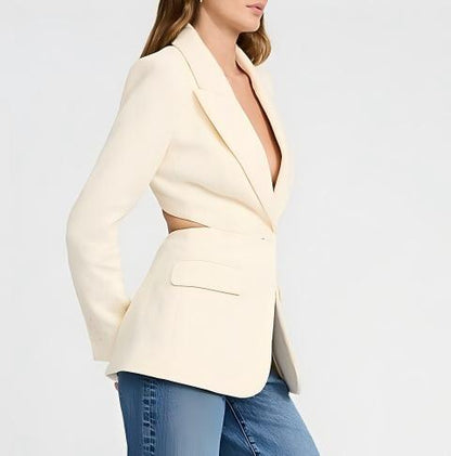 Textured Cutout Long Slim Blazer