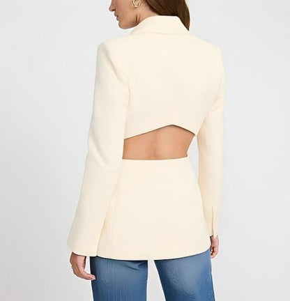 Textured Cutout Long Slim Blazer