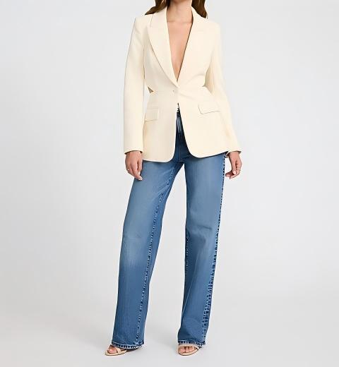 Textured Cutout Long Slim Blazer
