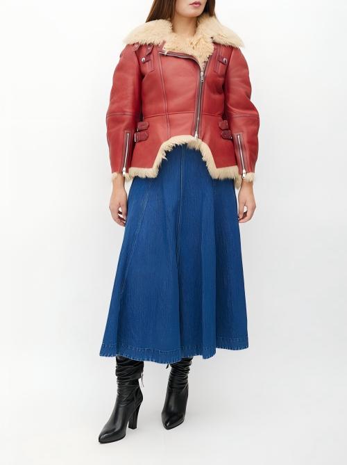 Red Leather & Shearling Biker Jacket