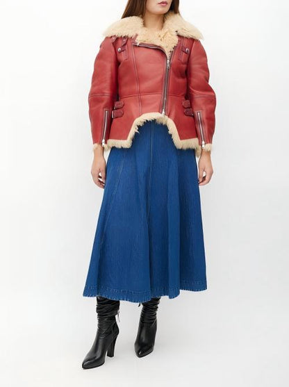 Red Leather & Shearling Biker Jacket