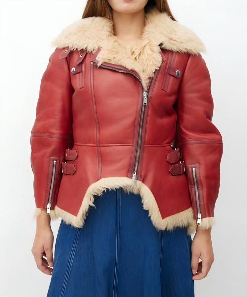 Red Leather & Shearling Biker Jacket