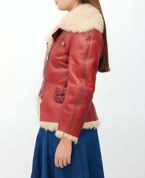 Red Leather & Shearling Biker Jacket