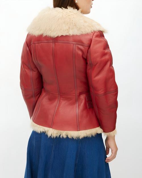 Red Leather & Shearling Biker Jacket