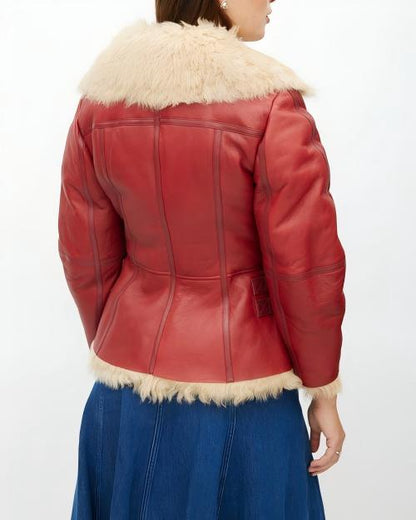 Red Leather & Shearling Biker Jacket