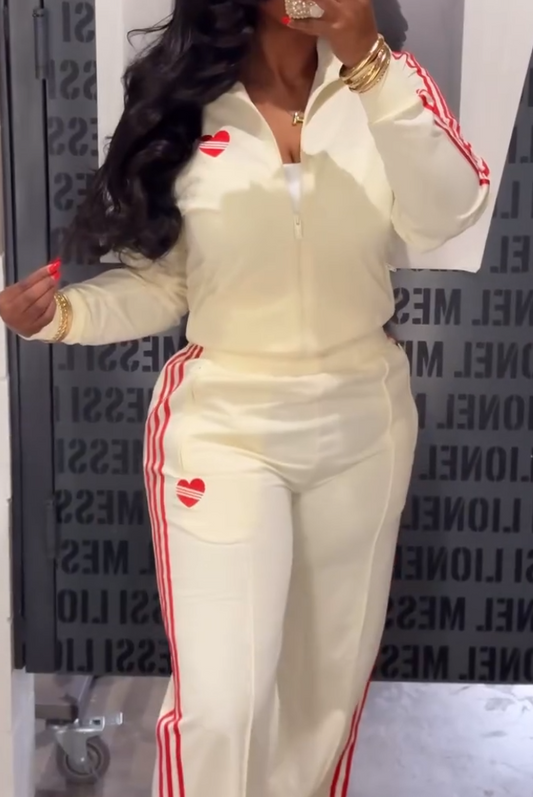 Off-white and red color-blocked tracksuit