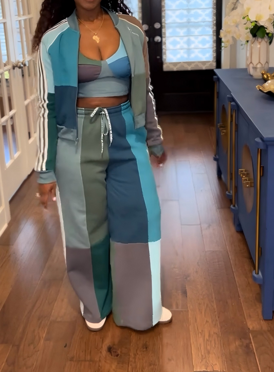 Three-piece patchwork hoodie set