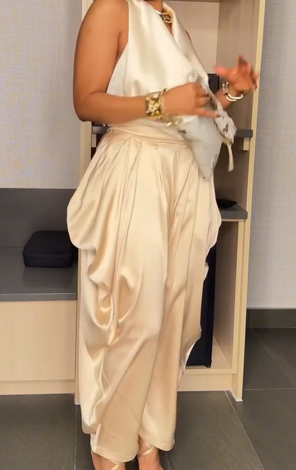 Deep V-neck backless halter-neck pantsuit