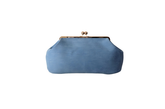 Light blue denim kiss-lock tote bag