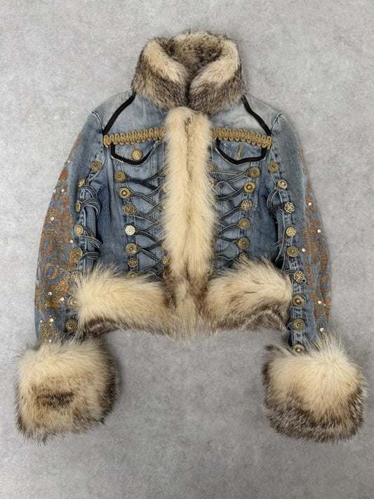 Blue denim Royal Napoleon fur officer jacket