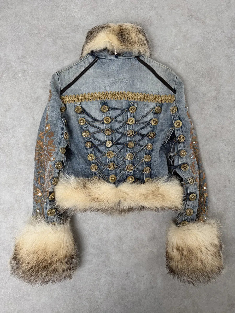 Blue denim Royal Napoleon fur officer jacket
