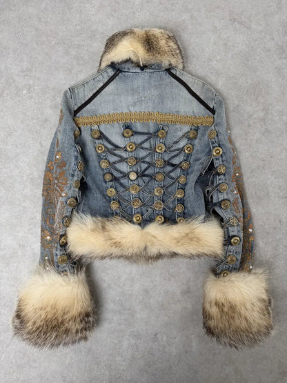 Blue denim Royal Napoleon fur officer jacket