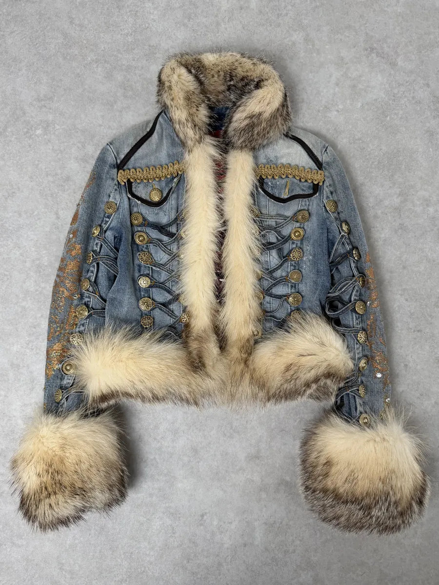 Blue denim Royal Napoleon fur officer jacket