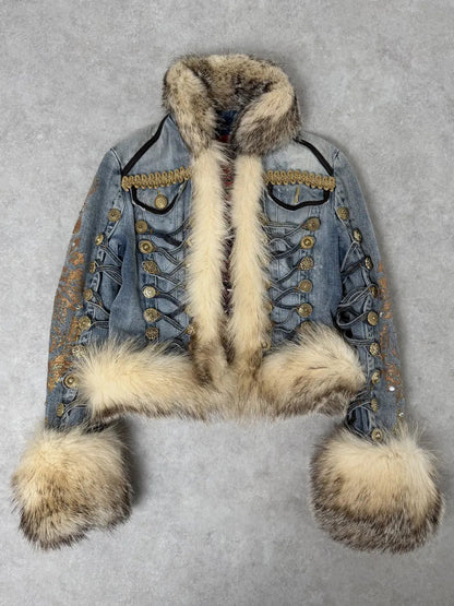 Blue denim Royal Napoleon fur officer jacket