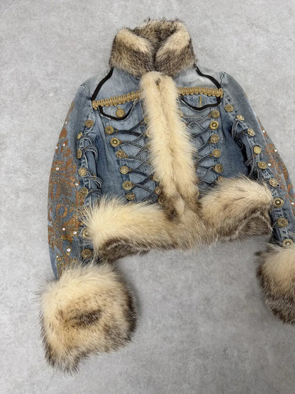 Blue denim Royal Napoleon fur officer jacket