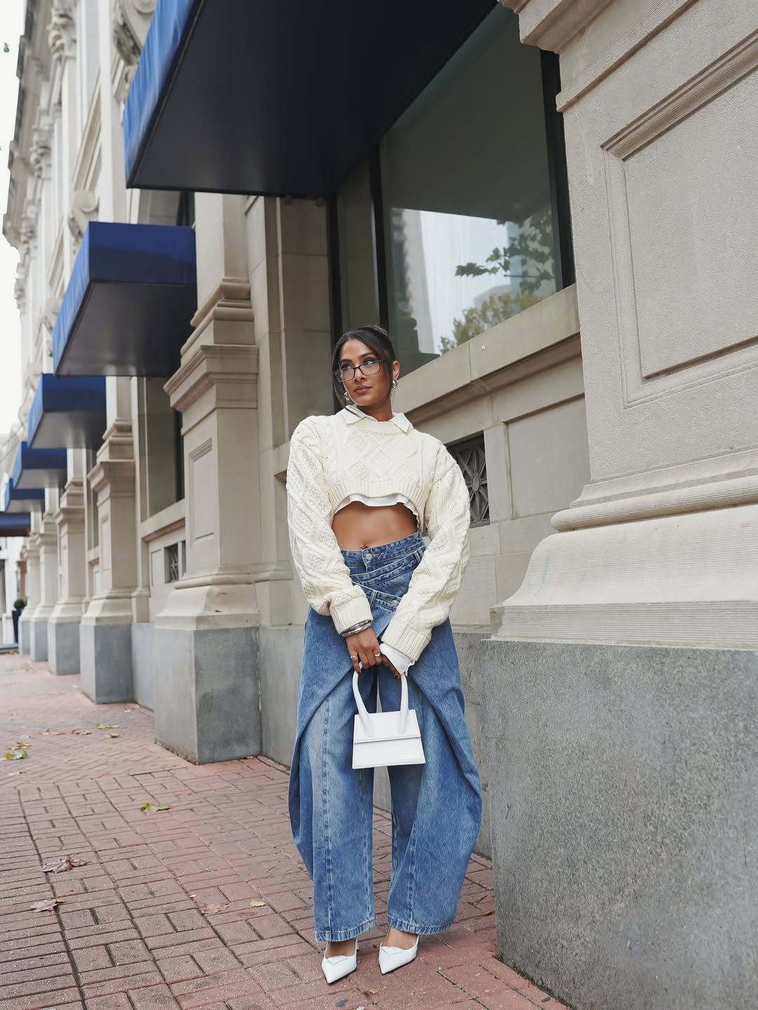 Cross-Front Wide-Leg Jeans