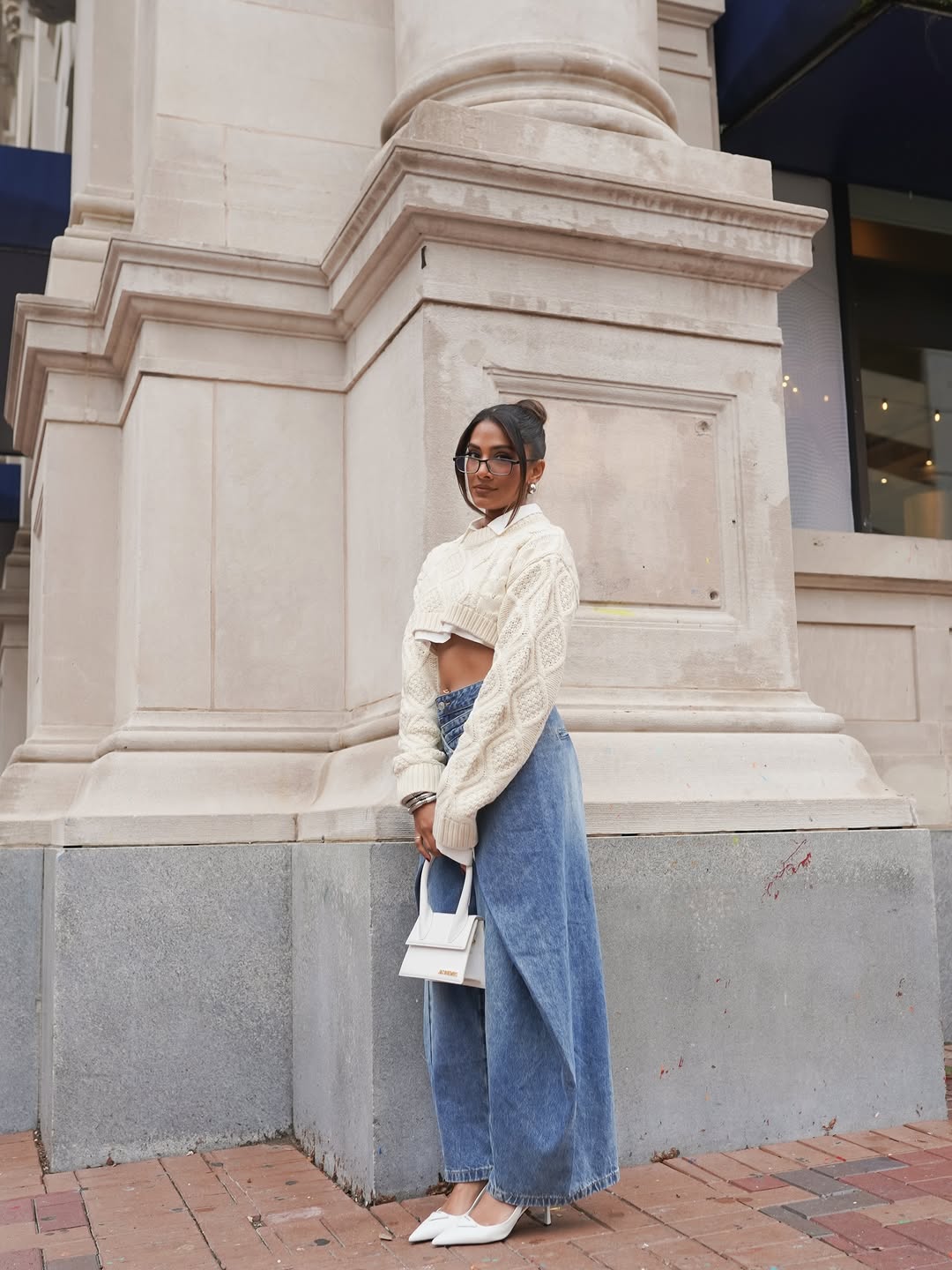 Cross-Front Wide-Leg Jeans