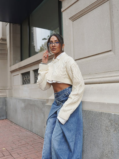 Cross-Front Wide-Leg Jeans