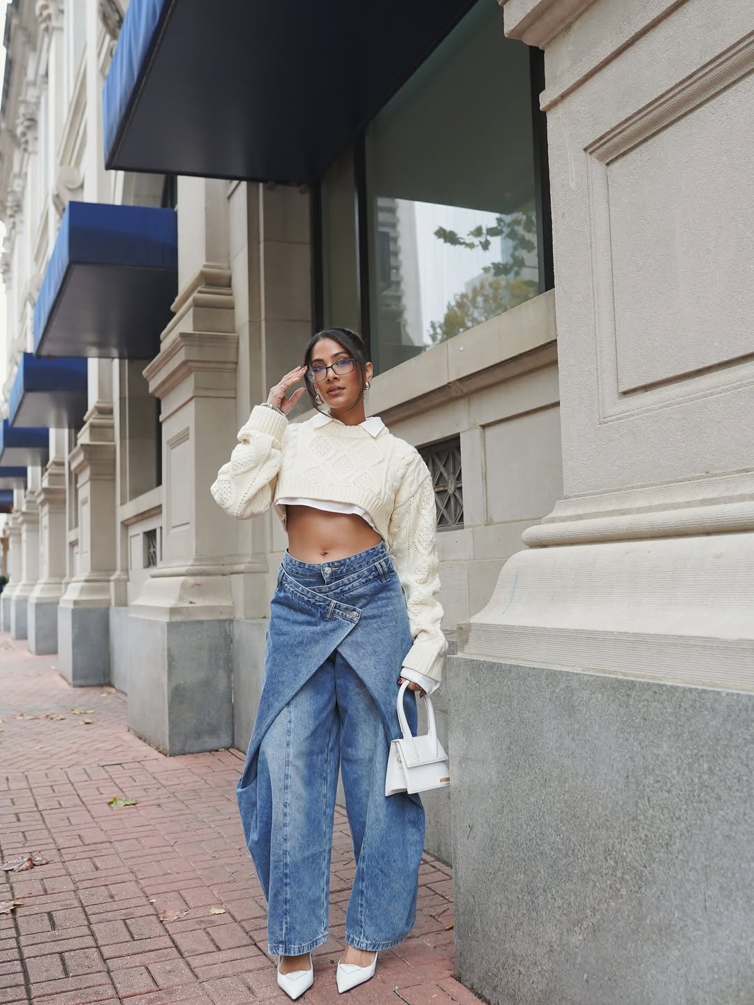 Cross-Front Wide-Leg Jeans