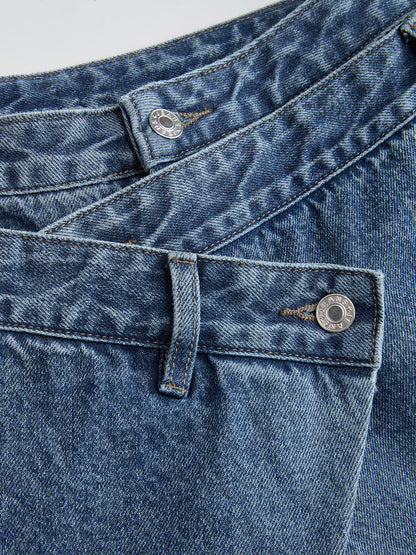 Cross-Front Wide-Leg Jeans