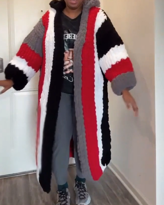 Chunky knit hooded jacket