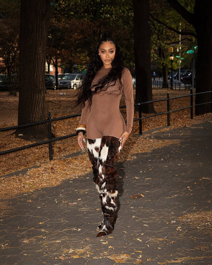 Cowhide Thigh High Boot