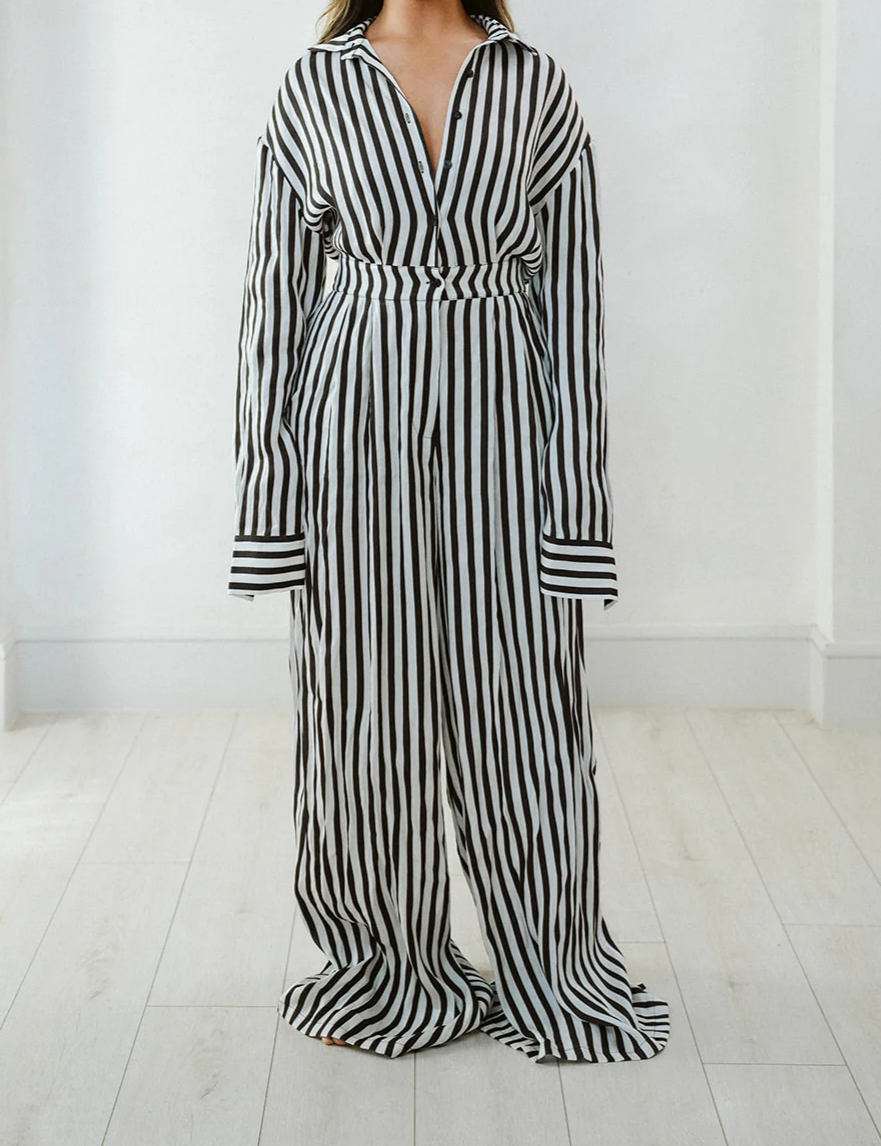 Striped wide-leg loose jumpsuit