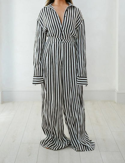Striped wide-leg loose jumpsuit